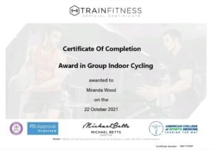 certificate for group indoor cycling - Miranda Wood 